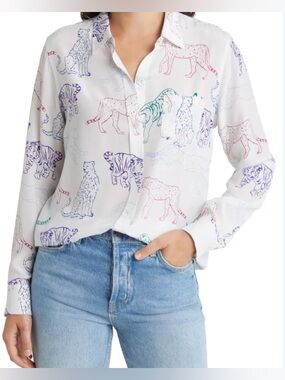 NEW RAILS KATE WILDCAT WOMENS SILK SHIRT ANIMAL PRINT BUTTON UP BLOUSE